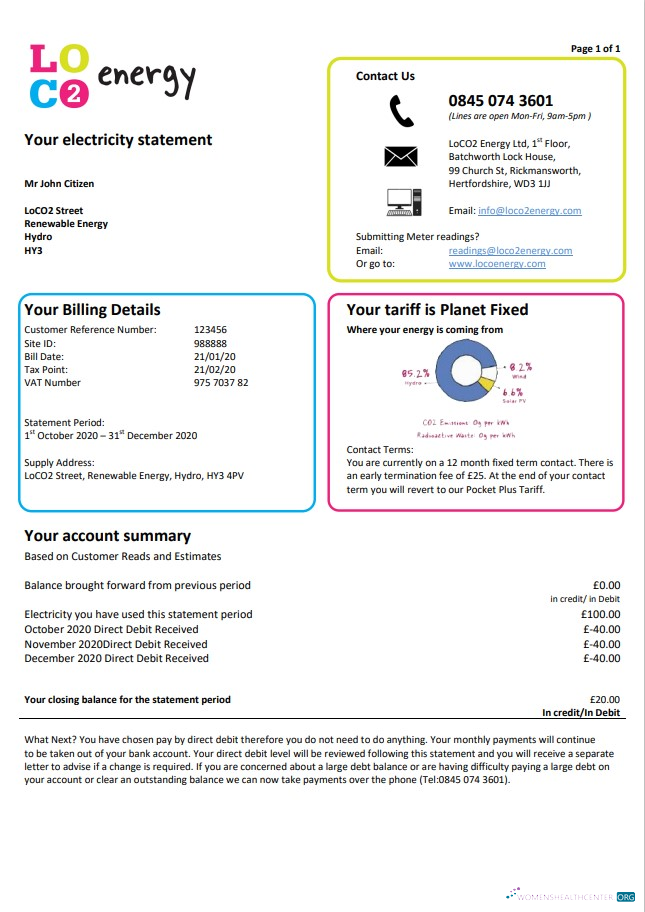download download United Kingdom LoCO2 Energy utility bill template in Word and PDF format PDF template PDF template